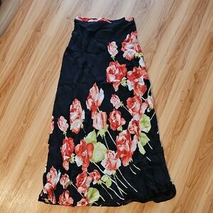 Vintage Neiman Marcus Black and Red Floral Maxi Skirt